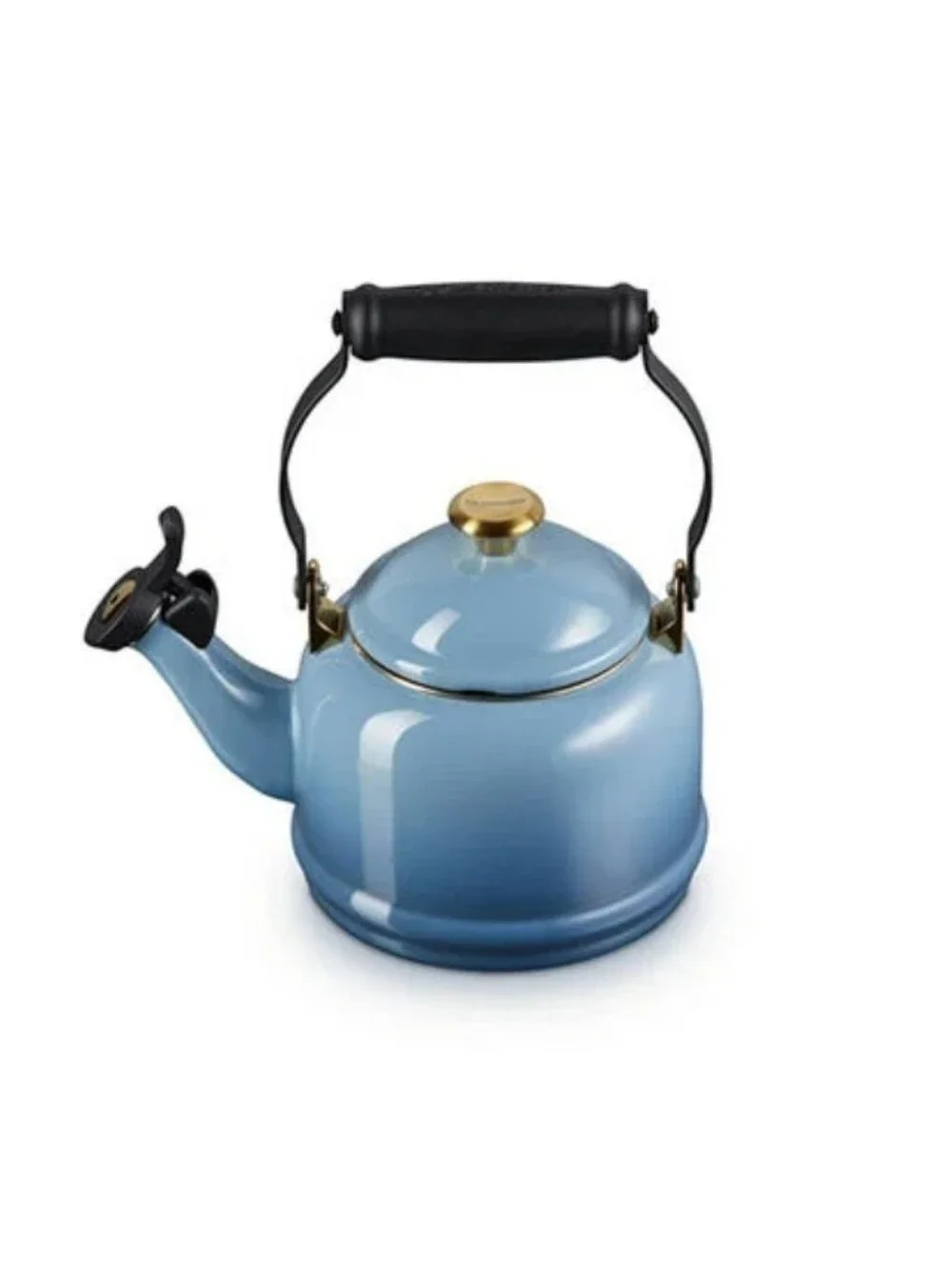 Le Creuset FIRE! NIB! 1.25QT(1.1L) Demi Kettle w/Gold Knob in Chambray. R2S!